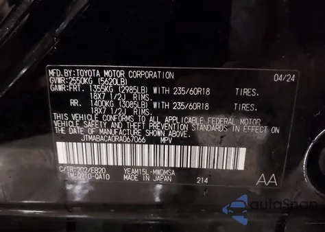 2024 Toyota Bz4X Xle from USA, damaged, VIN JTMABACA0RA067066